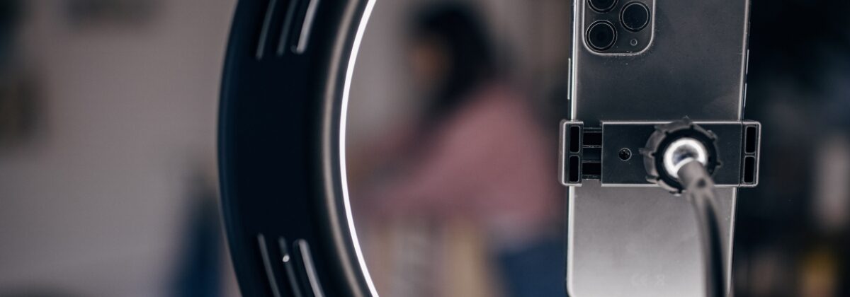 close up of phone in ring light