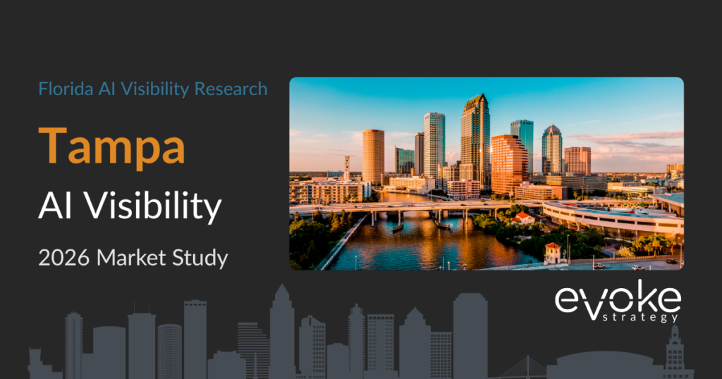 Tampa AI Visibility Research 2026 market study cover featuring the Tampa skyline and Evoke Strategy branding.