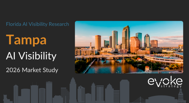 Tampa AI Visibility Research 2026 market study cover featuring the Tampa skyline and Evoke Strategy branding.