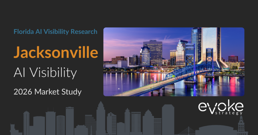 Jacksonville AI Visibility Research 2026 market study cover featuring the Jacksonville skyline and Evoke Strategy branding.