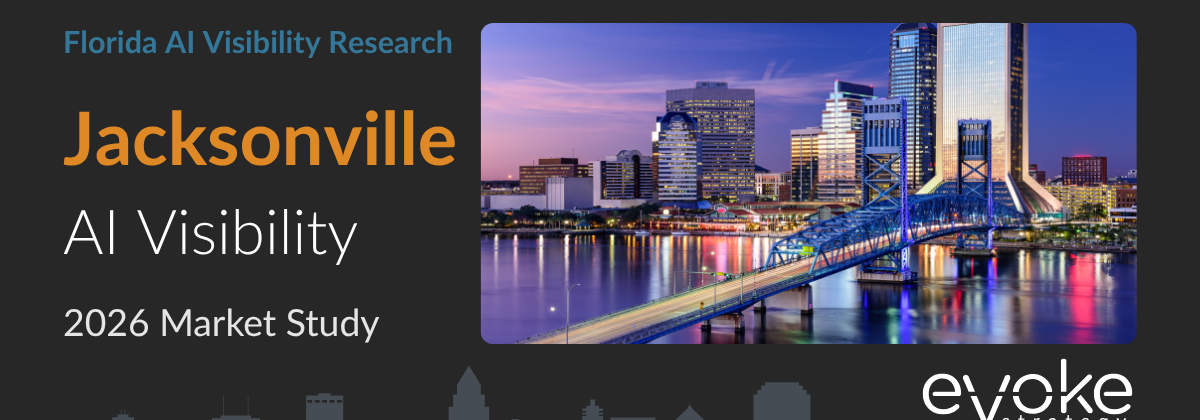 Jacksonville AI Visibility Research 2026 market study cover featuring the Jacksonville skyline and Evoke Strategy branding.