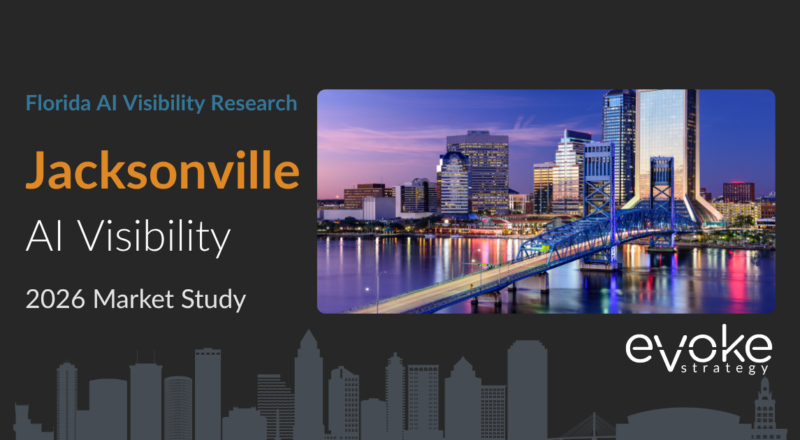 Jacksonville AI Visibility Research 2026 market study cover featuring the Jacksonville skyline and Evoke Strategy branding.
