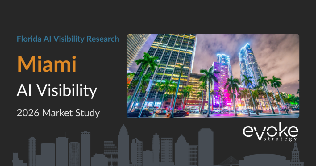 Miami AI Visibility Research 2026 market study cover featuring the Miami skyline and Evoke Strategy branding.