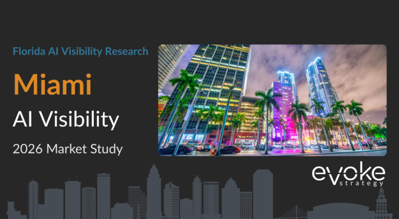 Miami AI Visibility Research 2026 market study cover featuring the Miami skyline and Evoke Strategy branding.