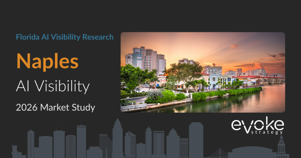 Naples AI Visibility Research 2026 market study cover featuring the Naples skyline and Evoke Strategy branding.