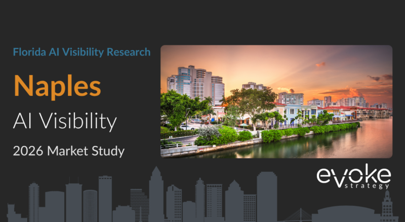 Naples AI Visibility Research 2026 market study cover featuring the Naples skyline and Evoke Strategy branding.