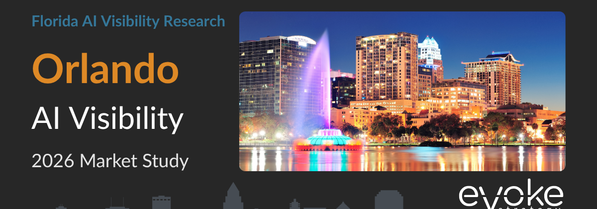 Orlando AI Visibility Research 2026 market study cover featuring the Orlando skyline and Evoke Strategy branding.