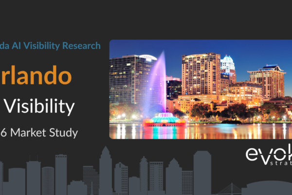 Orlando AI Visibility Research 2026 market study cover featuring the Orlando skyline and Evoke Strategy branding.