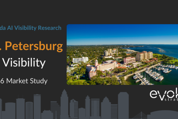 St. Petersburg AI Visibility Research 2026 market study cover featuring the St. Petersburg skyline and Evoke Strategy branding.