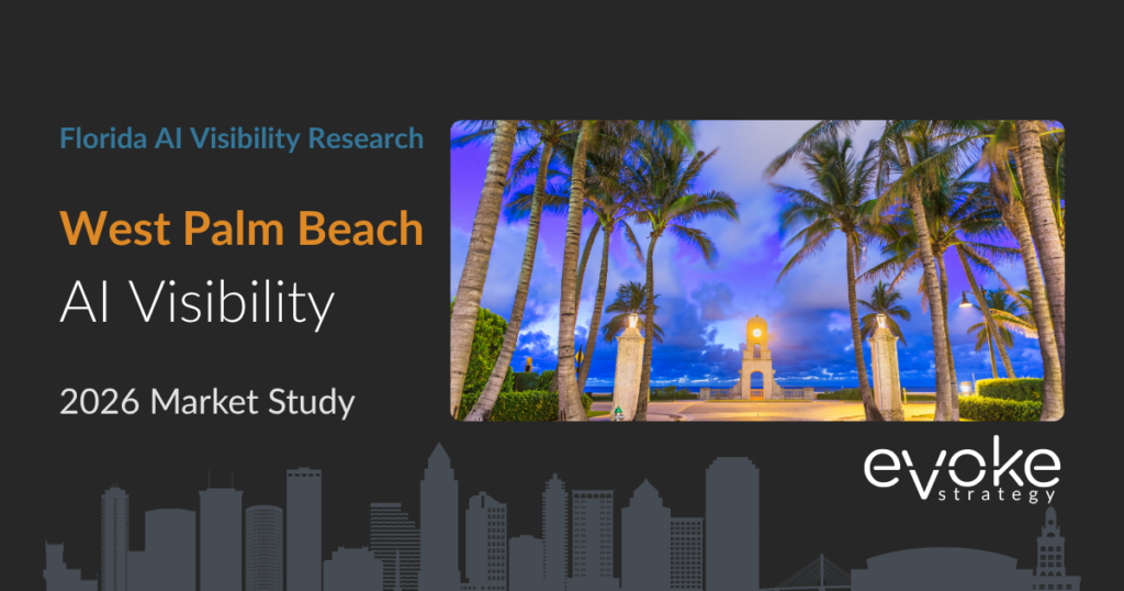 West Palm Beach AI Visibility Research 2026 market study cover featuring the West Palm Beach skyline and Evoke Strategy branding.
