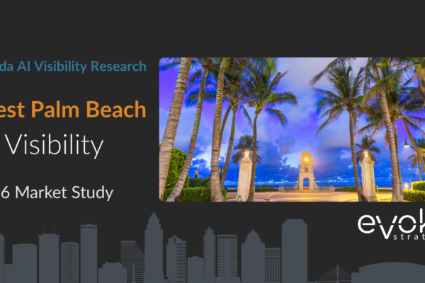 West Palm Beach AI Visibility Research 2026 market study cover featuring the West Palm Beach skyline and Evoke Strategy branding.