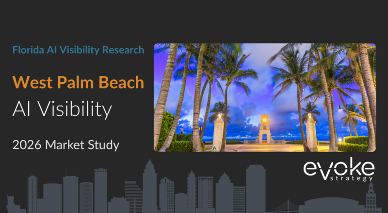 West Palm Beach AI Visibility Research 2026 market study cover featuring the West Palm Beach skyline and Evoke Strategy branding.