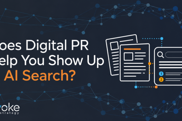 Illustration exploring how digital PR and earned media relate to business visibility in AI search.